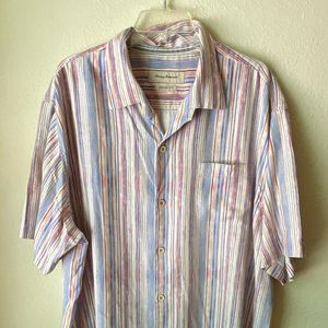 Tommy Bahama Men's Striped Shirt Top size XXL Silk Blend But…